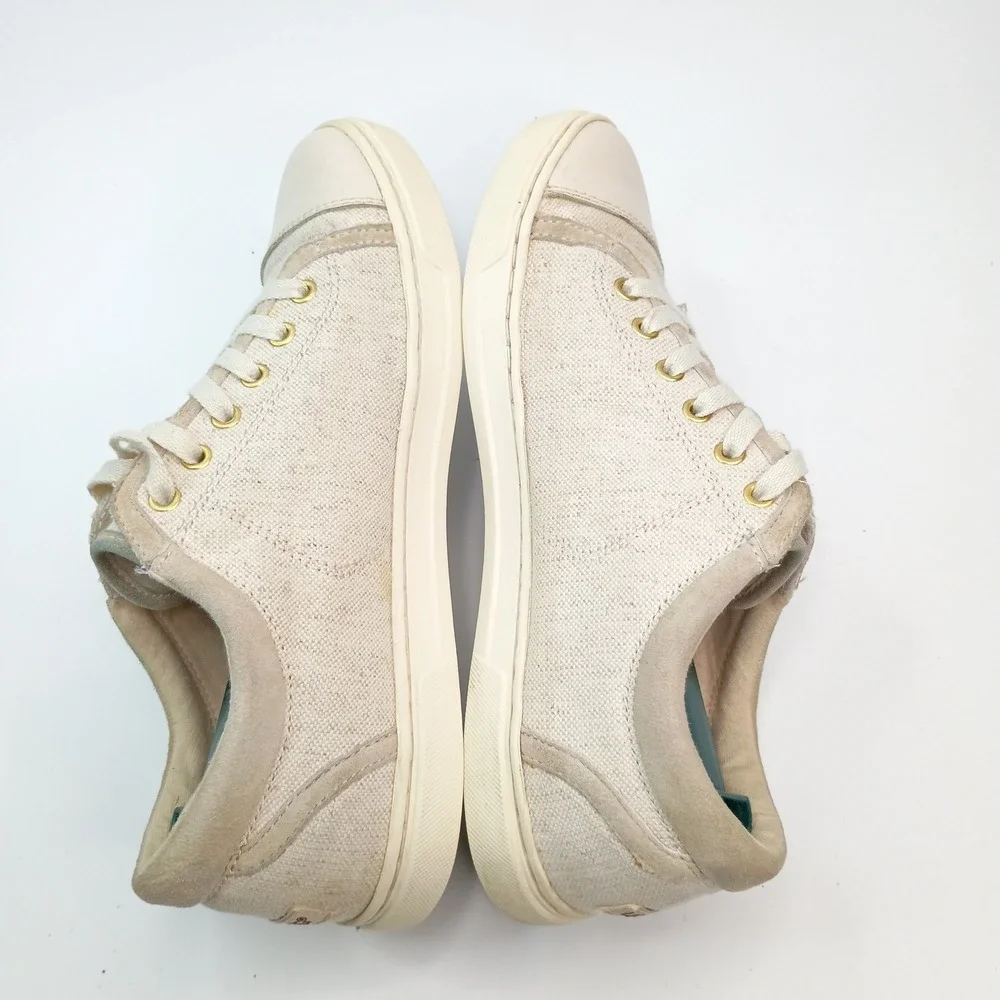 UGG Womens Canvas Leather Toe Low Top Sneakers Cream‎ Tan Lace Up Shoes